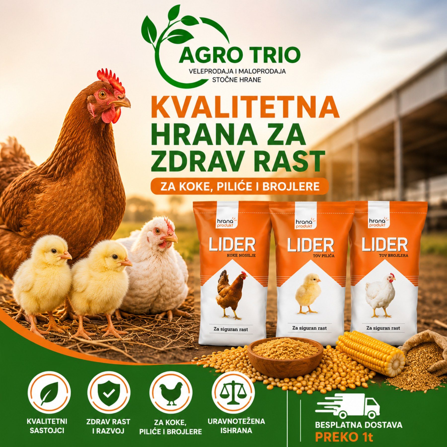 Hrana za piliće, brojlere i koke nosilje — Agro Trio